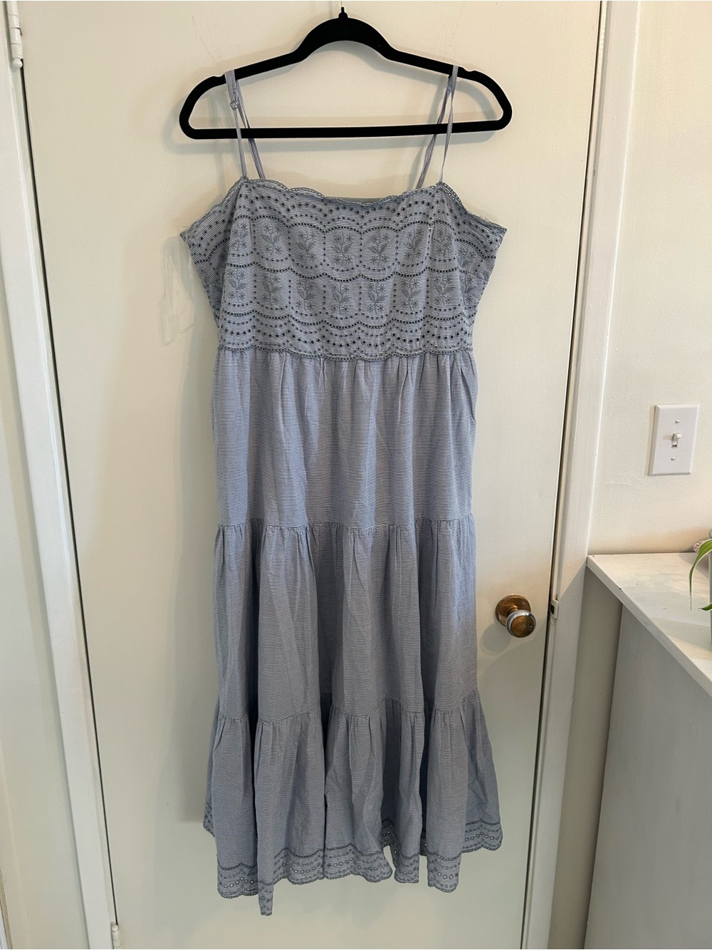 American Eagle Outfitters Light Blue Eyelet Tiered Maxi Dress